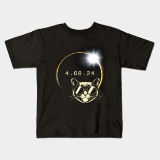 4.08.24 - eclipse 2024 cat funny Kids T-Shirt